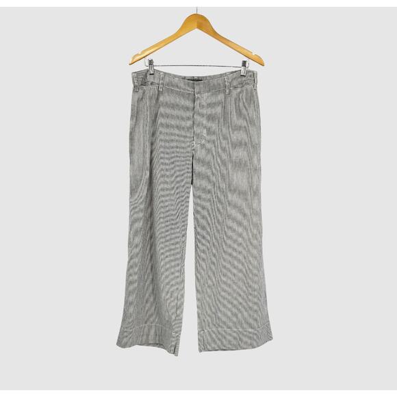 Abercrombie & Fitch Pinstripe Cotton Linen Wide Leg Pants Size 14